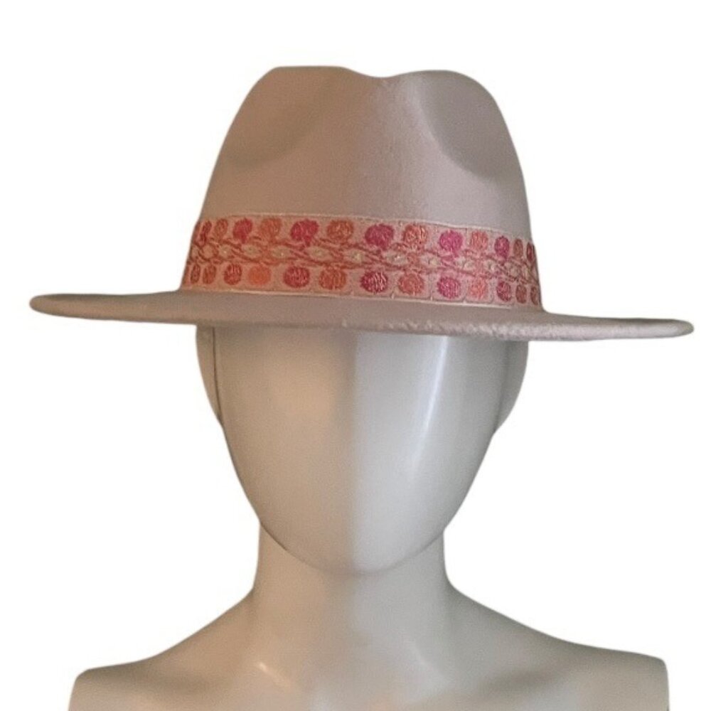 Altar’d State Women's Fedora Hat Beige Pink Feminine Abstract Trim One Size
